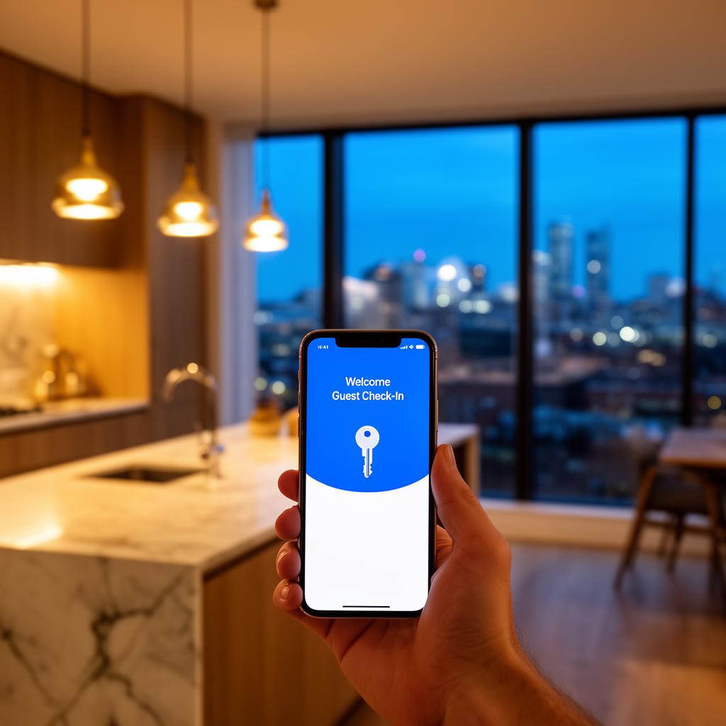 Guest check-in inside a UK serviced apartment